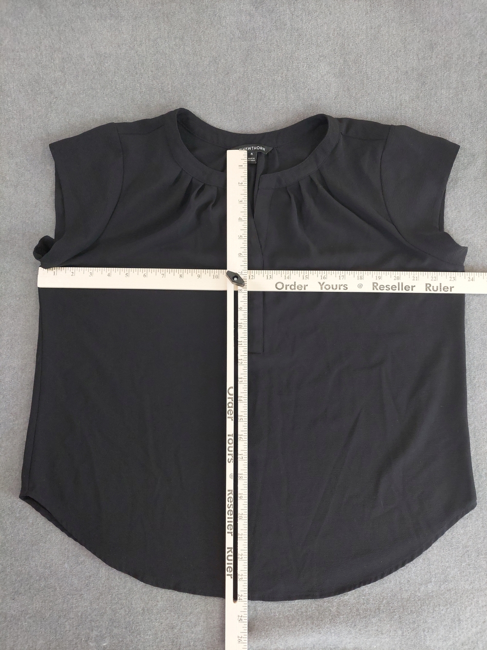 41 Hawthorn Black Cap Sleeve Split Neck Blouse XL Minimalist Workwear Mixed Medi - Picture 3 of 8
